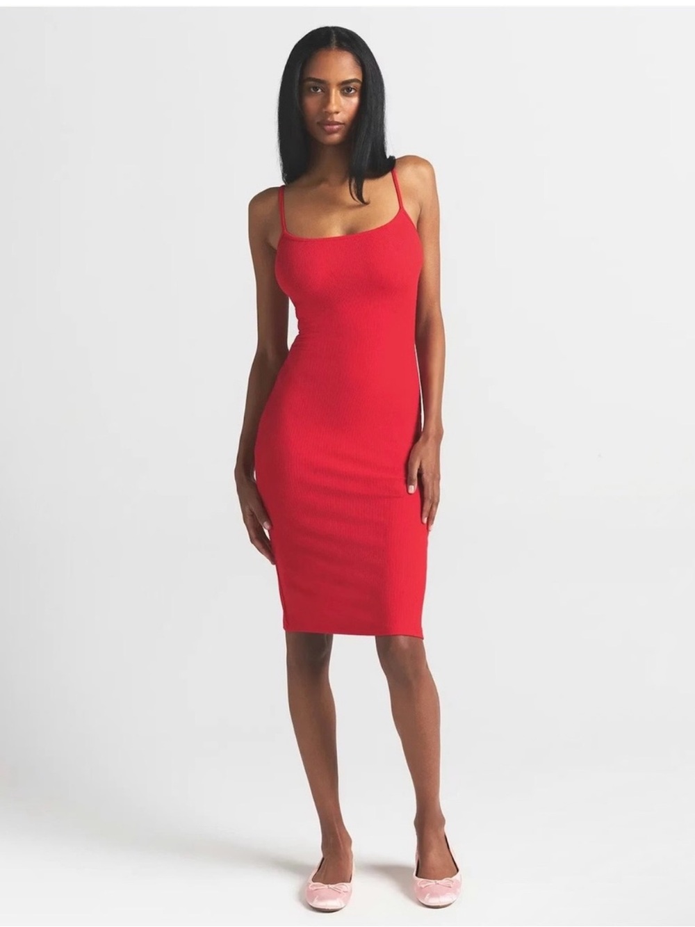 SKIMS NWT SOFT LOUNGE RIBBED MIDI SLIP DRESS SZ XXSMALL COLOR CHERRY